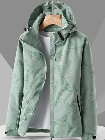 Women's Geometric Printed Windproof & Waterproof Thin Athletic Breathable Jacket With Hood