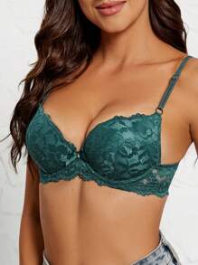 Damen Wäsche Set mit Spitzenprint, Push-Up BH mit rutschfesten Trägern um Sackbildung und Unterarmfett zu verhindern, ideal für Hochzeitskleider, Dessous