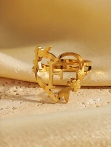 1 Miếng Thép không gỉ Chữ cái Nhẫn Với Chữ cái đầu tiên ( Có thể điều chỉnh A Đến Z ) Như Cô gái Quà tặng ngày lễ - Vàng - Xem 9