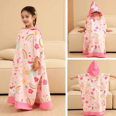 儿童连帽浴巾，超大沙滩巾，适合女孩，可用作浴巾、泳池巾、沙滩巾，超柔软吸水100%纯棉毛巾，恐龙图案儿童沙滩巾，适合7-12岁儿童。