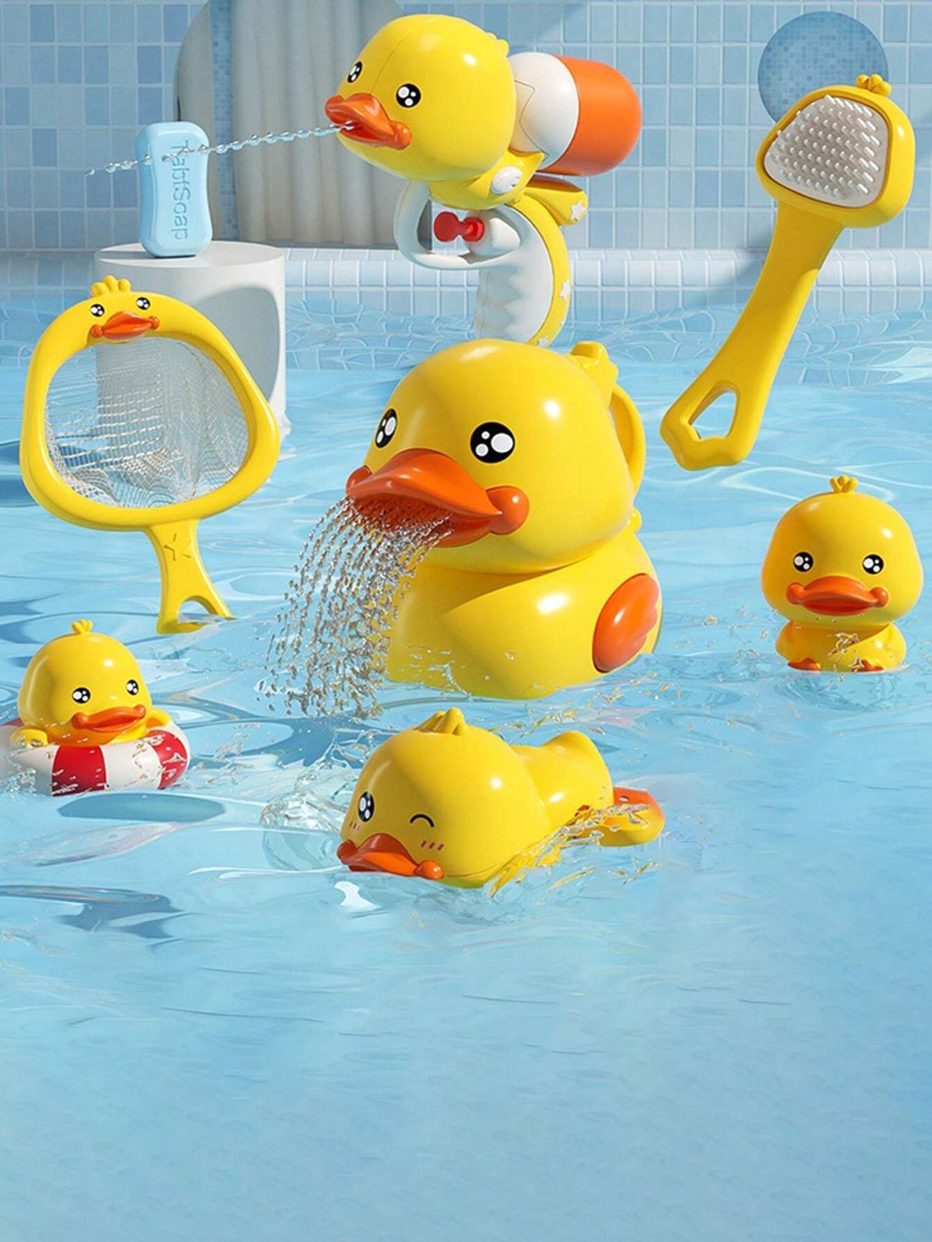 1set Children's Yellow Duck Bath Toy, Bath Spray, Water Gun, Shower, And Swimming Accessories ...