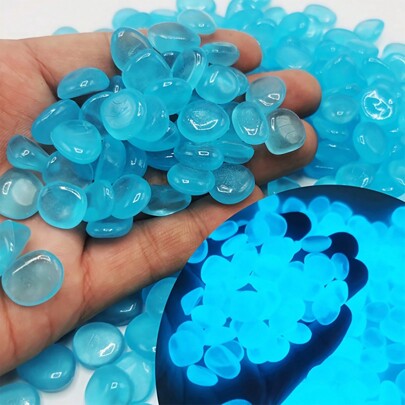 1 Beutel Blaue leuchtende Steine für Aquarium Dekoration, leuchtende Harz Kieselsteine für Garten Dekoration