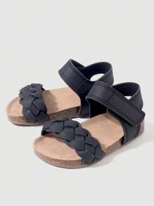 2024年夏季時尚pu皮革女孩羅馬涼鞋,背帶設計增加透氣度,保護腳部,輕質防滑鞋底 - 黑色 - 查看 3