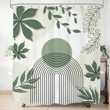 Sage Green Abstract Shower Curtain Inches Boho Mid Century Minimalist Geometric Leaves Arch Vintage Modern Cloth Fabric Waterproof Polyester Bathroom Home Decor Set With Hooks Home Bathroom Decor Fall Decor Bathroom Accessories Back To School - Green - View 3