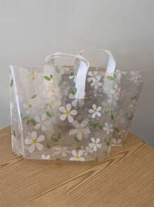 10pcs Spring Floral Pattern Plastic Shopping Bags & Gift Bags With Handles