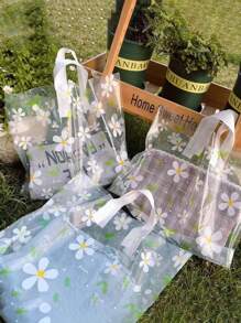10pcs Spring Floral Pattern Plastic Shopping Bags & Gift Bags With Handles