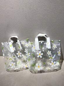 10pcs Spring Floral Pattern Plastic Shopping Bags & Gift Bags With Handles