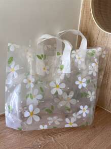 10pcs Spring Floral Pattern Plastic Shopping Bags & Gift Bags With Handles