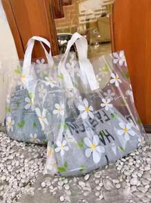 10pcs Spring Floral Pattern Plastic Shopping Bags & Gift Bags With Handles