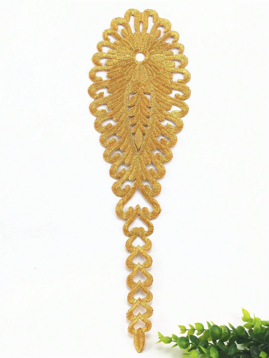 1片金色線繡特性熱熔膠布貼,適用於服裝裝飾配件 - 金色 - 查看 1