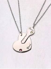 Dây chuyền hình trái tim khắc tên tùy chỉnh dành cho các cặp đôi, gia đình, bạn bè làm quà tặng Ngày của Mẹ, Ngày của Cha, Quà tặng sinh nhật, Quà tặng Valentine tự làm - Bạc - Xem 2