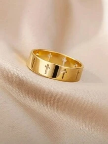 1 Stück neuer geometrischer Ausschnitt Edelstahlring, Unisex Alltagskleidung