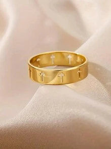 1 Stück neuer geometrischer Ausschnitt Edelstahlring, Unisex Alltagskleidung