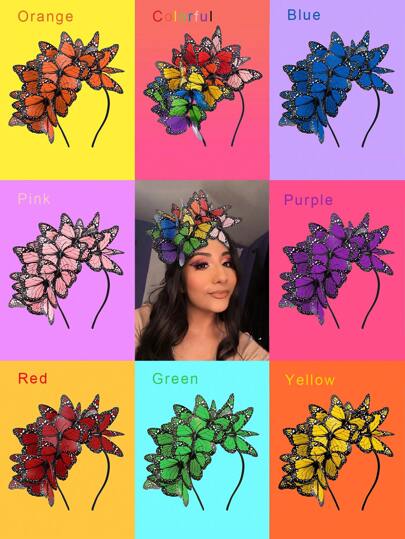 1頂蝴蝶頭帶盛裝禮帽，適用於女性茶會、不思議國度、德比賽馬會、萬聖節妖精裝扮