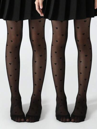 2入組兒童3D提花心形連褲襪，網眼襪