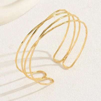 1pc Pulseira Envoltória De Braço Cruzado De Várias Camadas Com Oco Estilo Europeu E Americano, Hip Hop, Simples E Ajustável