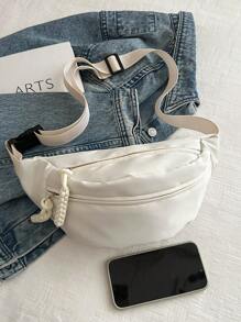 街頭穿搭腰包,時尚尼龍斜跨包,休閑腰包適用於戶外旅行運動 - 白色 - 查看 5