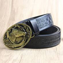 圓馬蹄鐵西部風格皮帶扣,格子和公牛頭紋皮帶,花卉和3d紋身紋路印花皮帶,黑色/棕色經典紋路皮帶配有時尚的花卉/光滑的扣和打孔 - 多款 - 查看 23