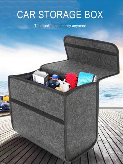 1pc Car Trunk Storage Box Felt Material Small Size Foldable Portable Organizer