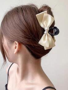1 Kẹp tóc trang trí ngọc trai đơn giản và thanh lịch dành cho nữ có nơ và kẹp, thích hợp sử dụng hàng ngày trong tiệc tùng và tạo kiểu tóc - Nhiều màu - Xem 2