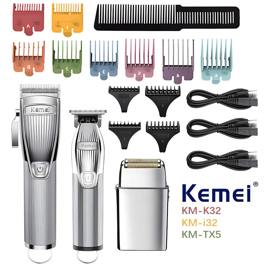 Kemei Komei Electric Barber Shaver Exquisite Three Piece Set KM-K32/KM-I32/KM-TX5 Three Piece Set With Strong Power - Silver - View 1