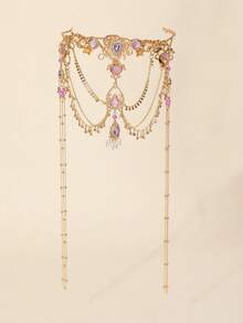 1 Miếng Vàng Đám cưới cô dâu Sang trọng Kim cương Vương miện Dây buộc tóc Thanh lịch Phụ kiện Thủ công Vật rủ xuống Đầu Chuỗi Thích hợp Đối với Các bữa tiệc Sinh nhật Yến tiệc - Vương miện kim cương vàng hồng - Xem 2