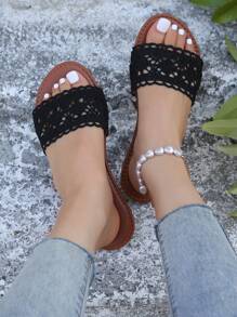 Women Casual Round Toe Flat Slippers, Flip Flops For Summer Outdoor Wear, Open Toe Sandals, Spring Autumn New Roman Style Sandals, Fashionable Matching Dress, Beach, Holiday, Home Flat Shoes