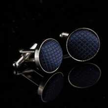 Men's Metal Square Round Cufflinks, Solid Color & Textile Button Detail - Cufflinks - View 13