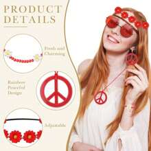 6 Stück Hippie Kostüm Accessoires Set, Boho Friedenszeichen Gänseblümchen 60er 70er Jahre Party Geschenke Dekorationen für groovige Party Halloween