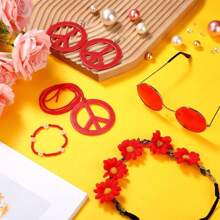 6 Stück Hippie Kostüm Accessoires Set, Boho Friedenszeichen Gänseblümchen 60er 70er Jahre Party Geschenke Dekorationen für groovige Party Halloween