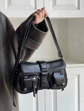 Y2k Style Motorcycle Underarm Shoulder Bag,Casual Multicompartment Cool Bag For Girls,Suitable For Students,Commuting,Parties,Traveling And Gifting, Perfect For Music Festival, 2000s Fashion Style Bag For Women