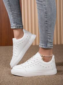 Nuevos tenis blancos casuales para mujer, zapatos deportivos livianos para caminar, de moda - Blanco - Ver 3