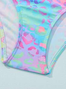 Tween Girl Detachable Padded Fluorescent Green Leopard Print Split Bikini Set Summer Beach - Multicolor - View 4