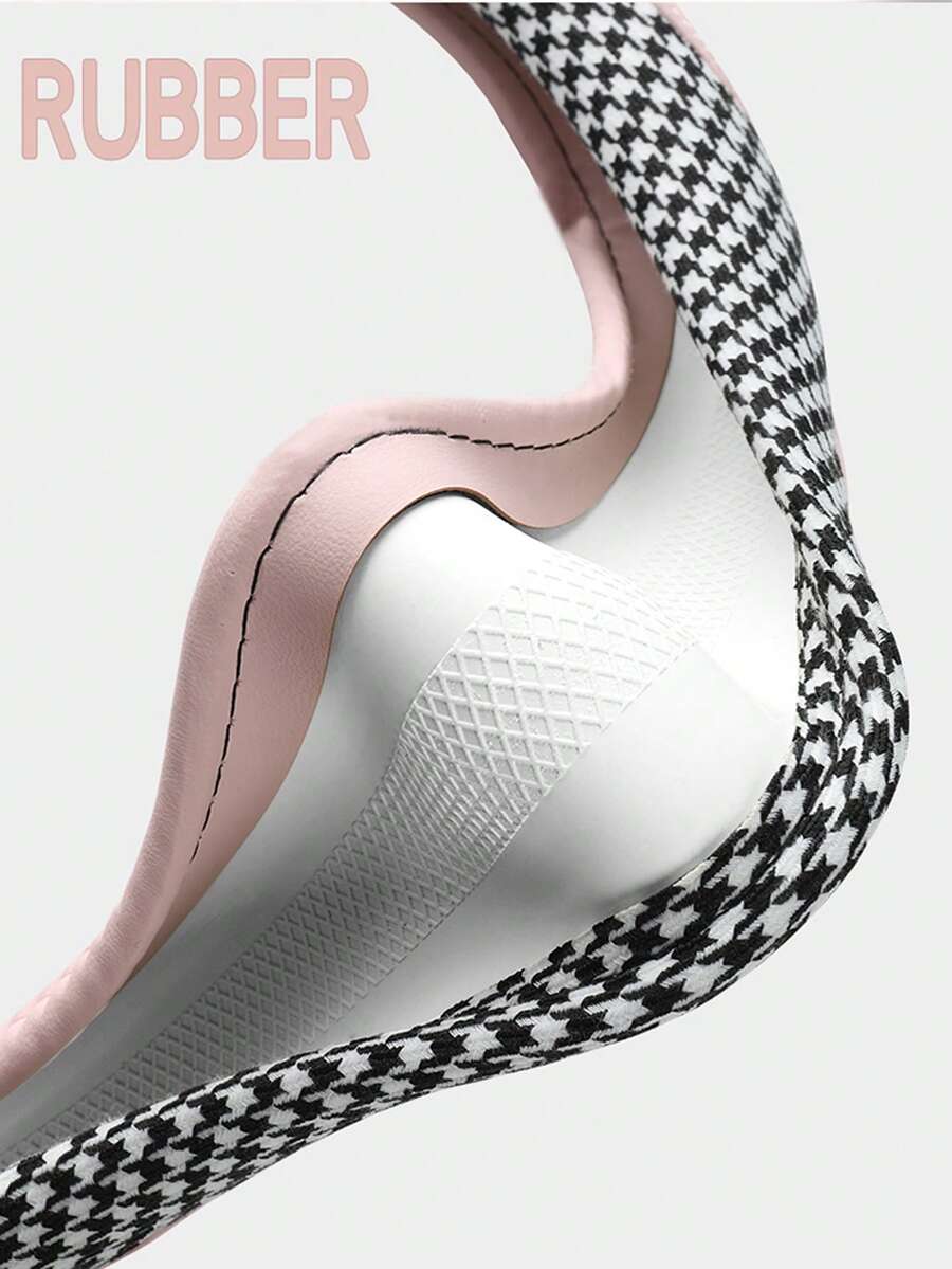 1pc Houndstooth Pattern Car Steering Wheel Cover, All Seasons Available