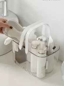 1pc Bathing Handheld Basket, Toiletries Organizer For Bathroom, Transparent Shower Storage Bin