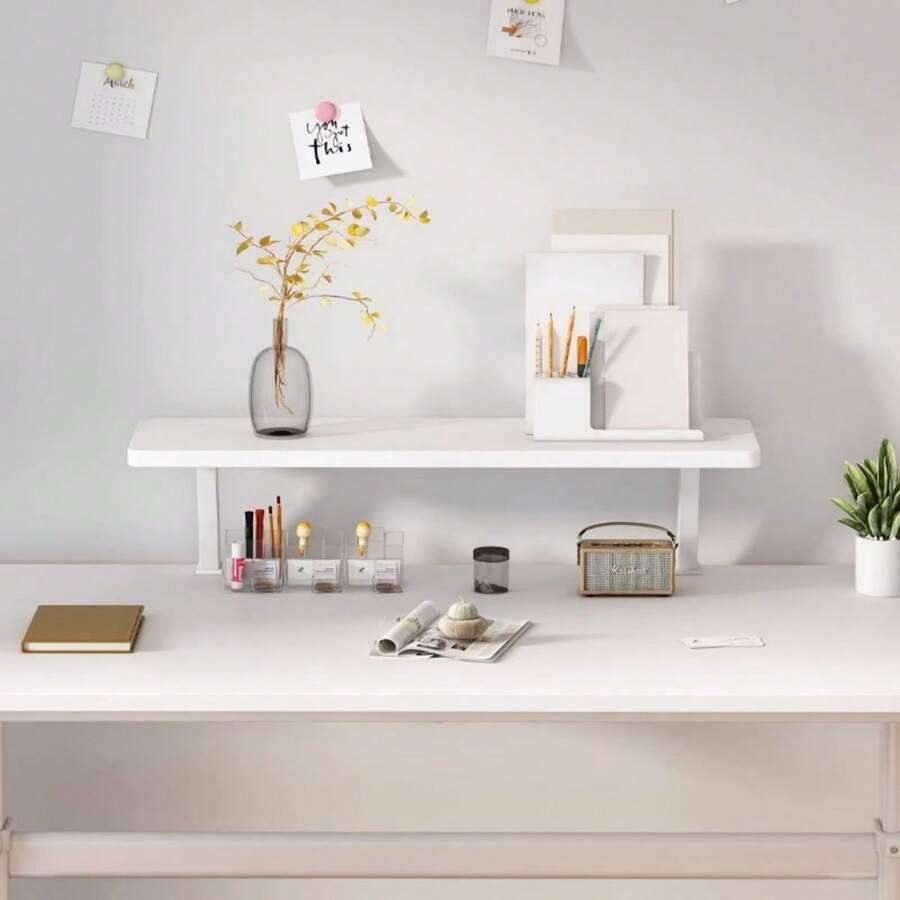 1pc Wooden Single-Layer Black/White(60cm/80cm) Desktop Computer Riser.White Simple Office Storage Rack, Drawer Type Multifunctional Desktop Monitor Stand Simple Desk Pc Riser.Wooden Computer Desk Monitor Stand With Storage,Desktop Booster Stand For Home And Office Use,Laptop Stand. - Multicolor - View 1