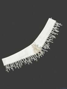 1pc Women's Fashionable Faux Pearl Tassel Collar Shirt, Suitable For Party Wear - Black - View 6