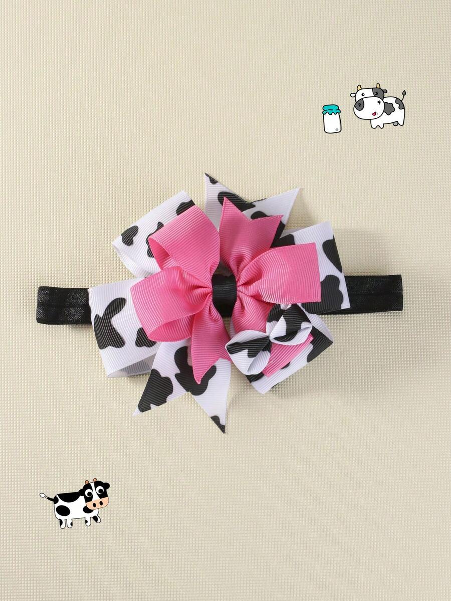 1pc Bow Headband For Baby,Pink Ribbon Bow Decor Hairband,Lovely Cow Pattern Band,Kids Baby Hair Accessories - Cow Pattern - View 1