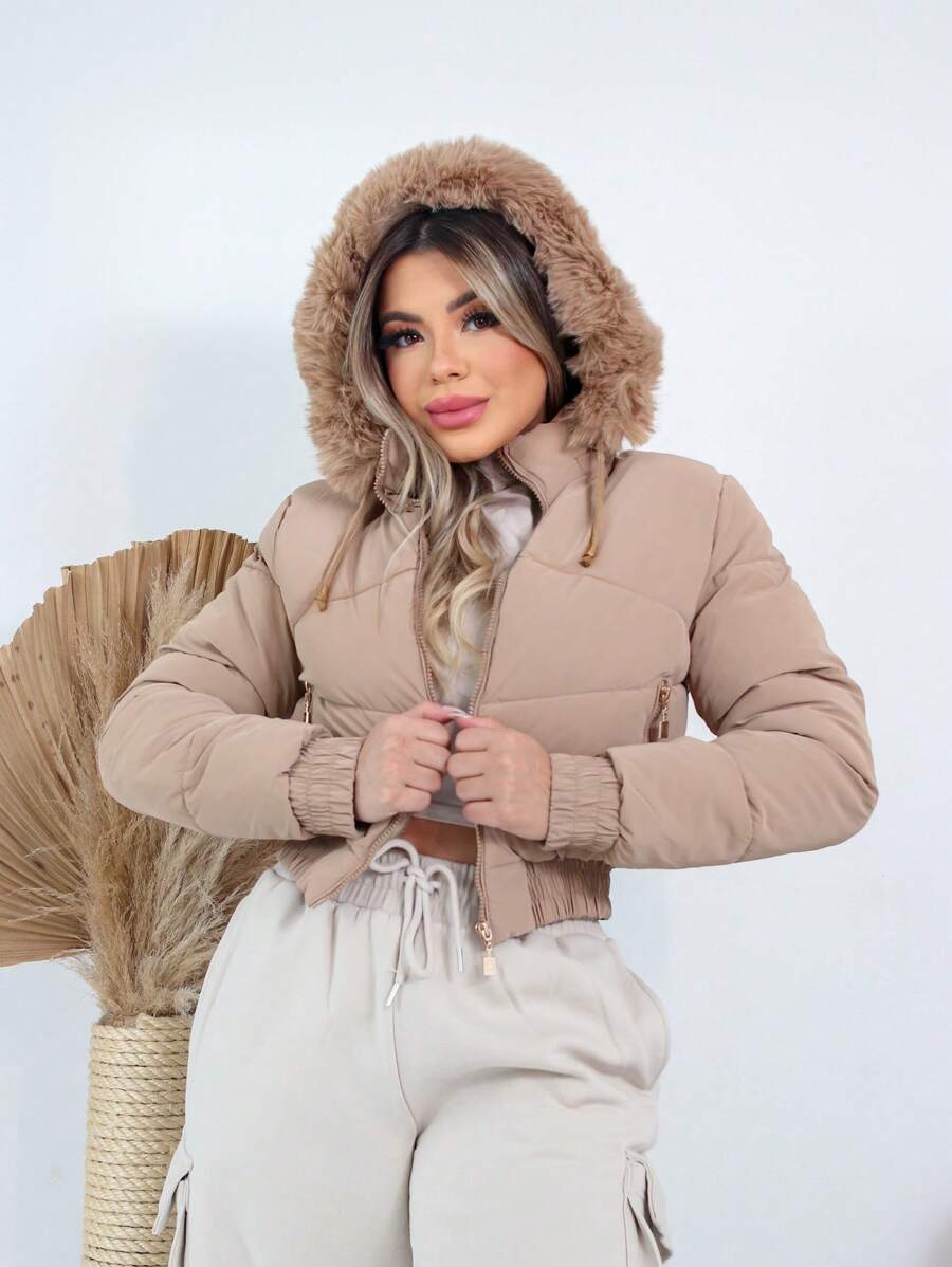 Women Down Coats - 卡其色 - 查看 1