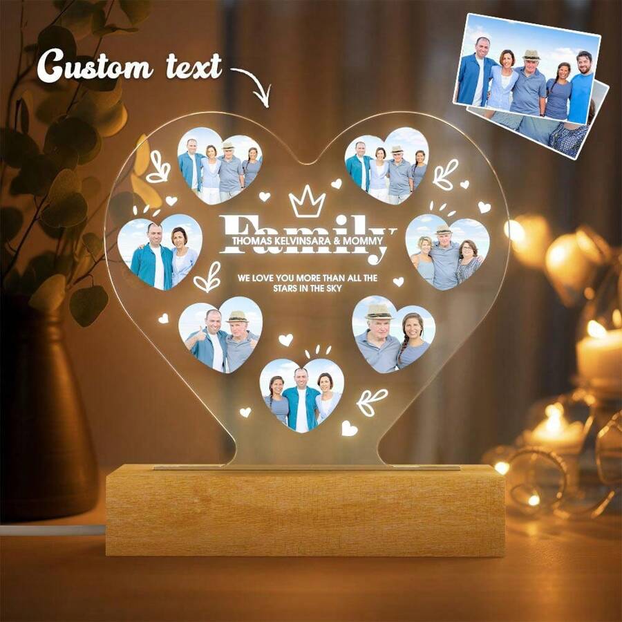 1款個性化夜燈與家人照片,特別為媽媽設計的母親節禮物（女兒兒子）-有圖片的亞克力心型夜燈,生日媽媽妻子送的客製化紀念日禮物 - 彩色 - 查看 1
