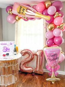 2/4pcs Happy Birthday Champagne Bottle And Pink High Heel Wine Glass Aluminum Foil Balloons, Suitable For Single Ladies, Birthday Parties, Anniversaries, Engagement Bride Gifts Decoration Supplies,Christmas