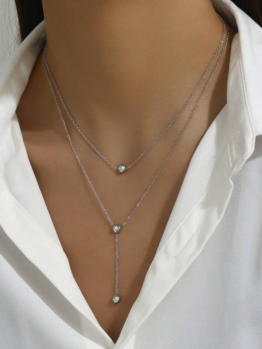 裝飾多層項鍊 - 銀色 - 查看 1