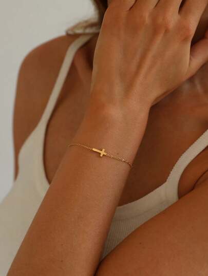 1 pieza Pulsera elegante y minimalista con cadena en forma de cruz, adecuada para el uso diario de las mujeres o como regalo para niñas