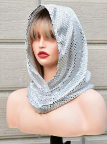 Sequined Hood Women's Hood Hooded Street Art From A Gold/Black Lurex Which Is Covered In Shiny Sequins Which Really Catch The Light Hooded Sense Of Mystery Halloween Valentine's Day