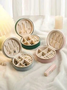 1入組旅行用珠寶收納盒,帶有圓形絨面和方形pu拉鍊閉合珠寶盒,便攜式耳環,項鍊和戒指收納盒,緊湊的首飾收藏盒,適合家庭旅行使用。 - 多色 - 查看 8