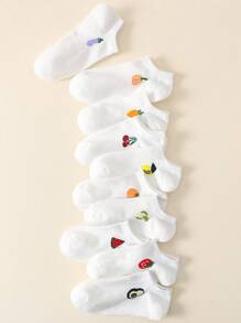 10 Pairs/Set Women's Breathable Fruit & Vegetable Printed Low Cut Socks, No Show Socks With White Background - Multicolor - View 2