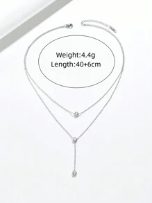 裝飾多層項鍊 - 銀色 - 查看 4