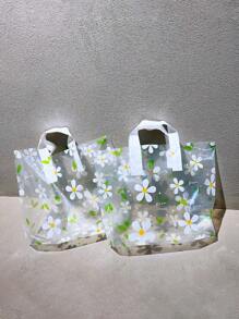10pcs Spring Floral Pattern Plastic Shopping Bags & Gift Bags With Handles