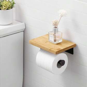 Toilet Paper Holder With Self-Adhesive Shelf For Bathroom, No-Drill, Convenient And Space Saving Bathroom Decor Fall Decor
