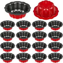 16pcs 4-Inch (Approx. 10.2cm) Non-Stick Groove Mini Cake Pan With Carbon Steel Metal Tube Baking Mold And Flower-Shaped Cake (Red) - Red - View 1